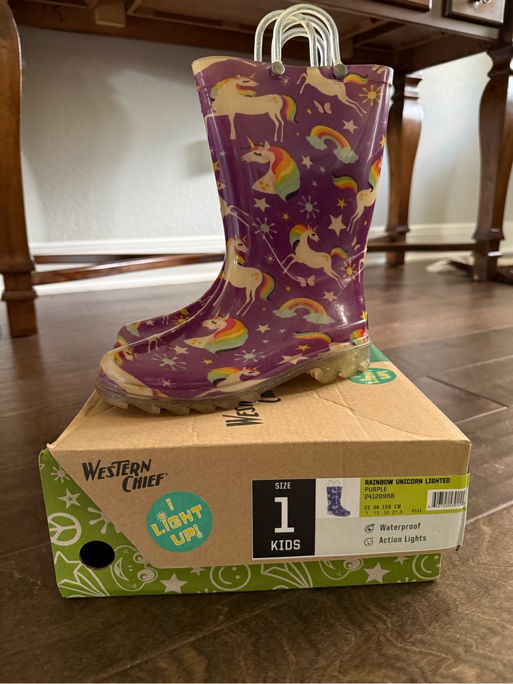 Western Chief Purple Unicorn Light-Up Kids Rain Boots